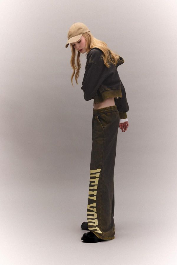 DEFACTO DEFACTO Cool Wide Leg Wide Leg Sweatpants Wide Wide Leg Printed Thick Fabric Washed Faded Effect