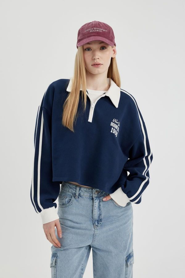 DEFACTO DEFACTO Cool Zipper Collar Crop Sweatshirt