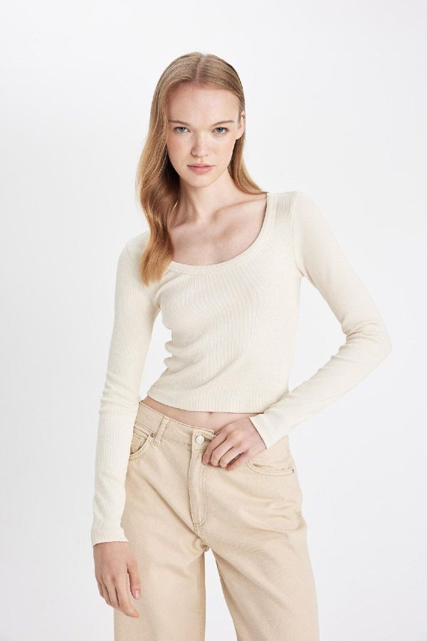 DEFACTO DEFACTO Coool Fitted Body-hugging U-Neck Ribbed Camisole Basic Plain Long Sleeve T-Shirt