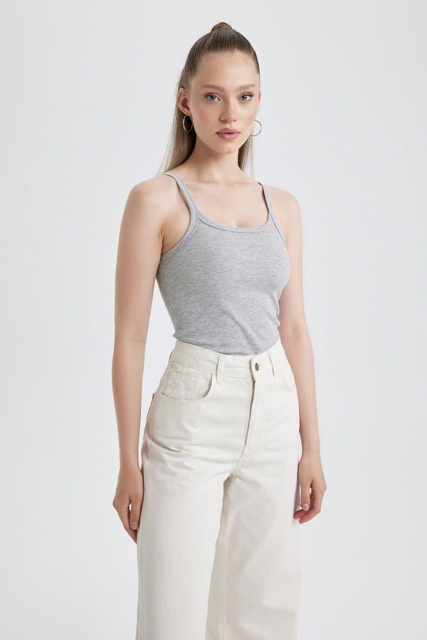 DEFACTO DEFACTO Coool Fitted Corduroy Gray Strappy Basic Undershirt