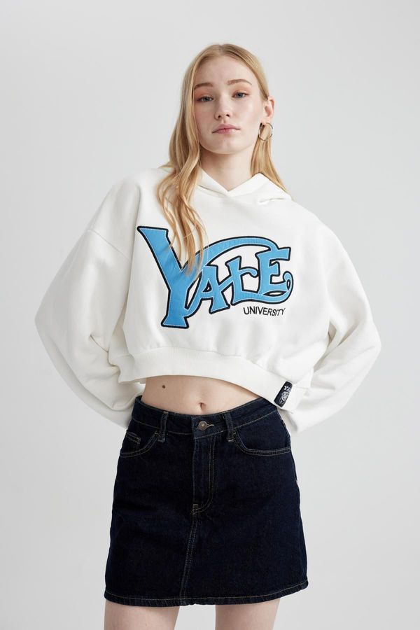 DEFACTO DEFACTO Coool Yale University Oversize Fit Hooded Crop Sweatshirt