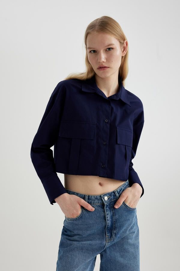 DEFACTO DEFACTO Crop Basic Poplin Long Sleeve Shirt