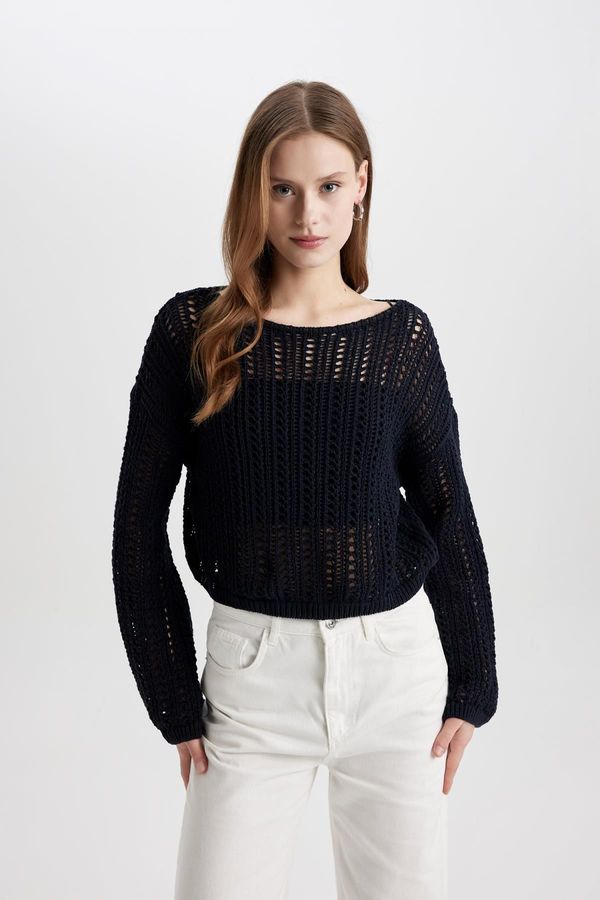 DEFACTO DEFACTO Crop Boat Neck Crochet Sweater