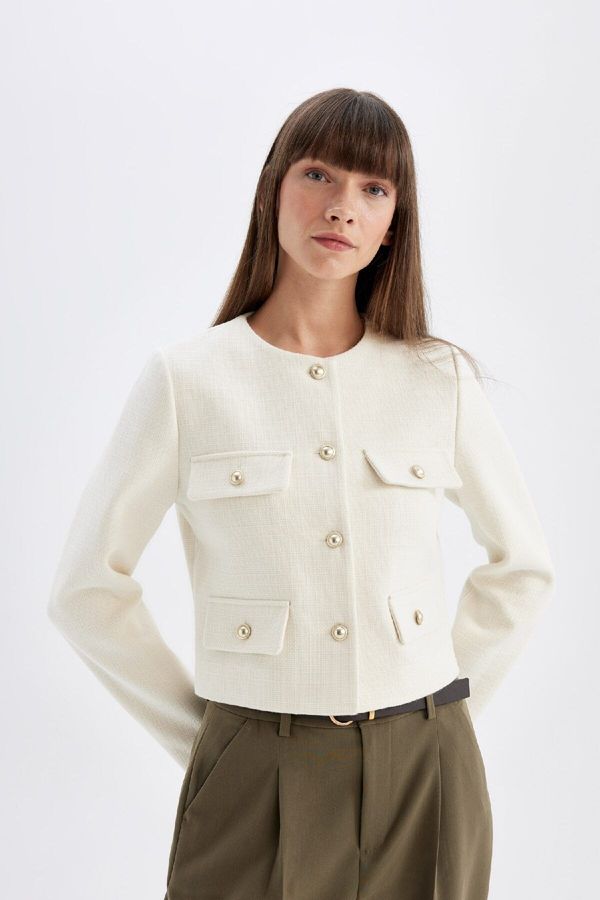 DEFACTO DEFACTO Crop Crew Neck Button Down Blazer Jacket