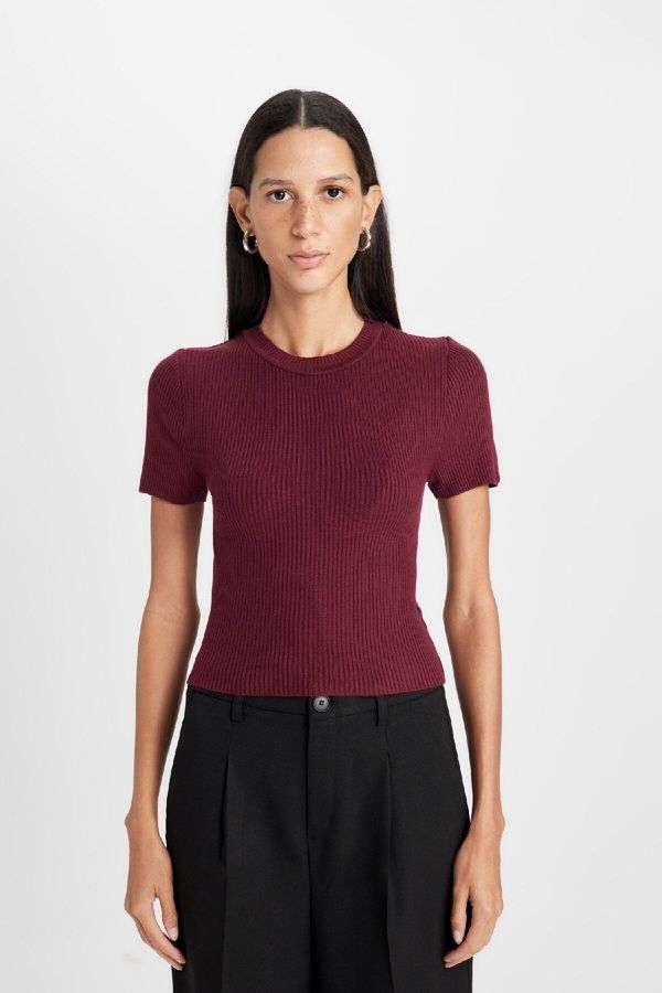 DEFACTO DEFACTO Crop Crew Neck Ribbed Short Sleeve Sweater