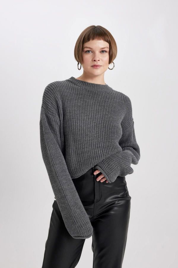 DEFACTO DEFACTO Crop Crew Neck Thessaloniki Fabric Sweater