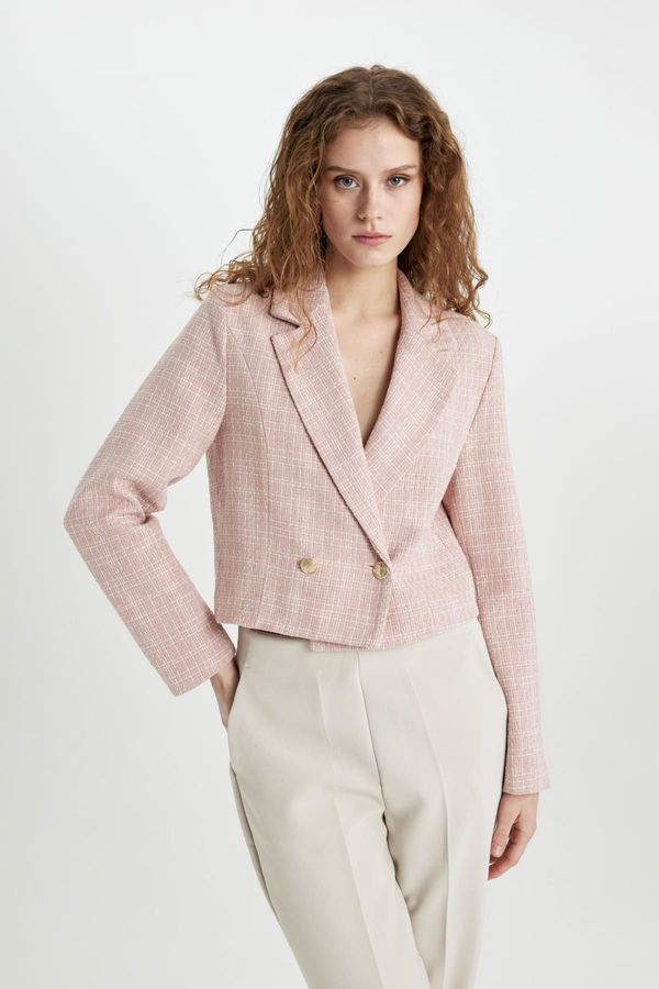 DEFACTO DEFACTO Crop Jacket Collar Button Closure Tweed Short Blazer Jacket