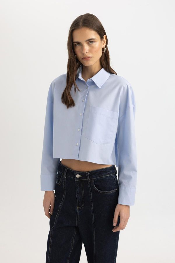 DEFACTO DEFACTO Crop Oxford Long Sleeve Shirt