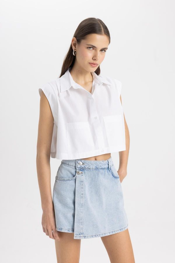 DEFACTO DEFACTO Crop Poplin Short Sleeve Shirt