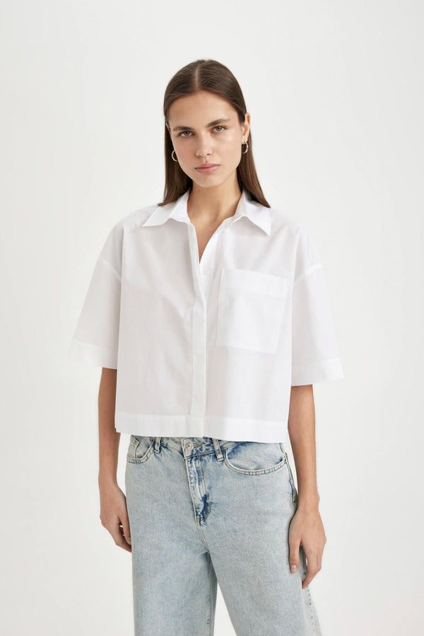 DEFACTO DEFACTO Crop Poplin Short Sleeve Shirt