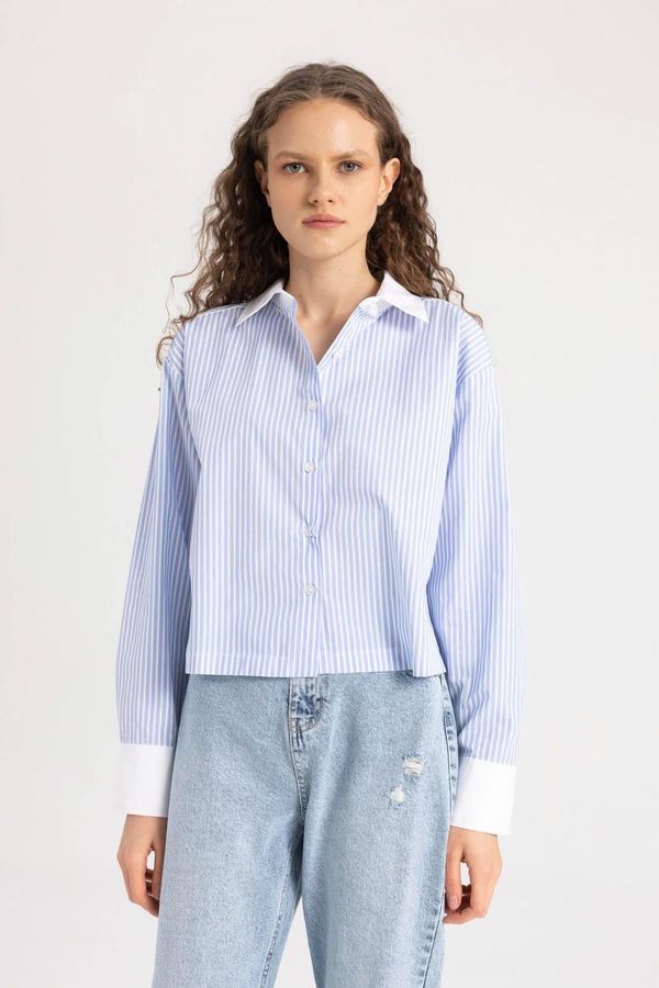 DEFACTO DEFACTO Crop Striped Poplin Long Sleeve Shirt