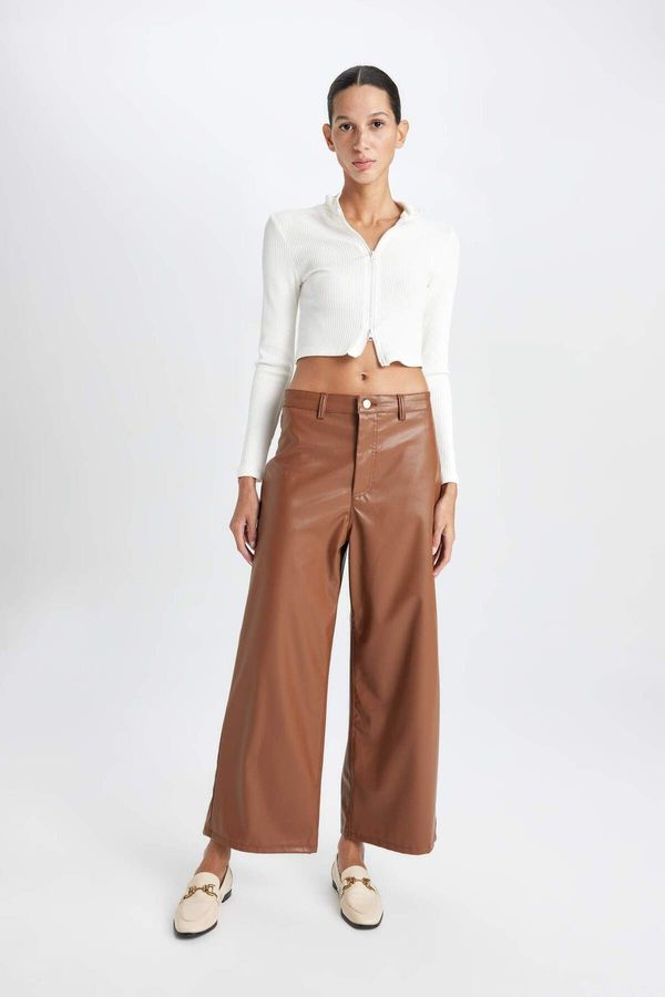 DEFACTO DEFACTO Culotte Crop Faux Leather Pants High Waist Wide Leg