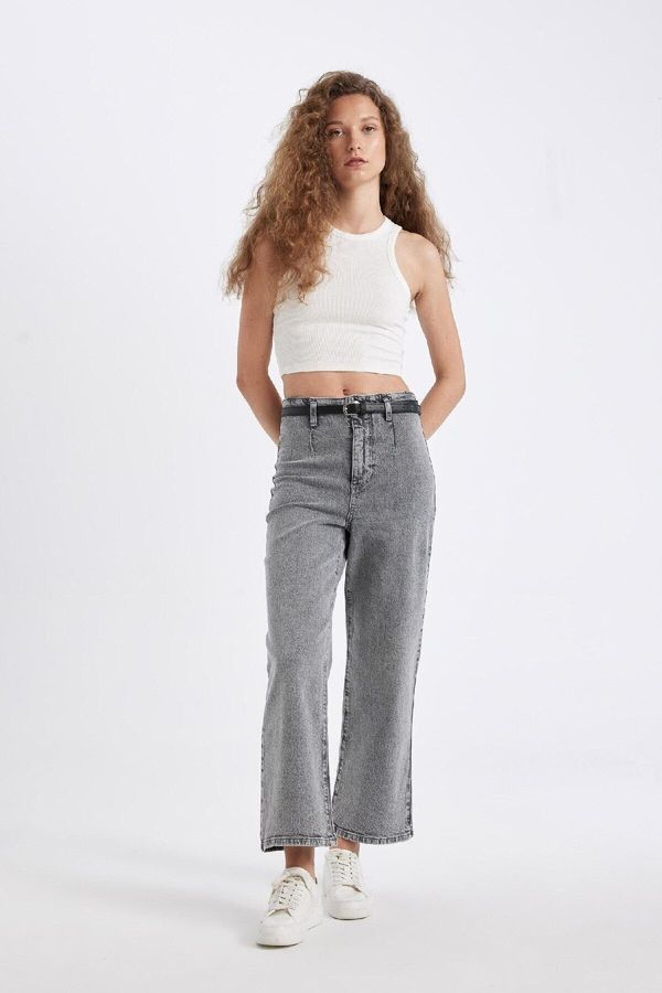 DEFACTO DEFACTO Culotte High Waist Short Wide Leg Jean Washed Trousers