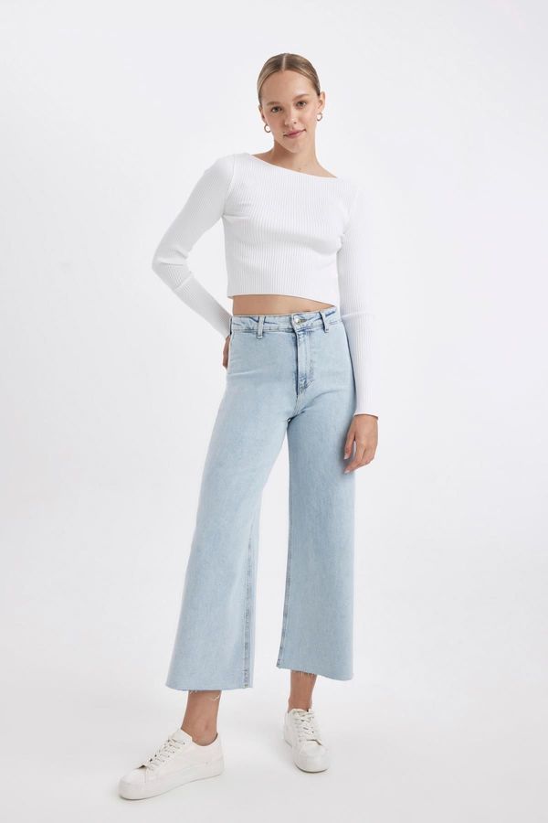 DEFACTO DEFACTO Culotte High Waist Washed Long Jean Trousers