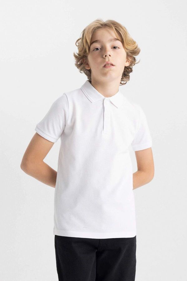 DEFACTO DEFACTO DFC - Boys Polo Neck Pique Short Sleeve White School T-Shirt