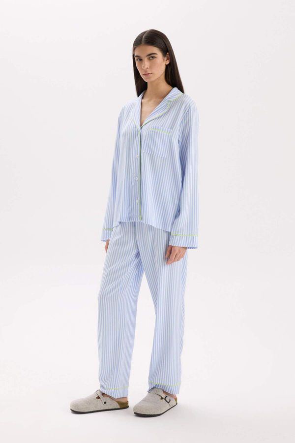 DEFACTO DEFACTO DFC - Fall in Love Pajama Set Viscose Long Sleeve Top Flexible Waist Long Bottom