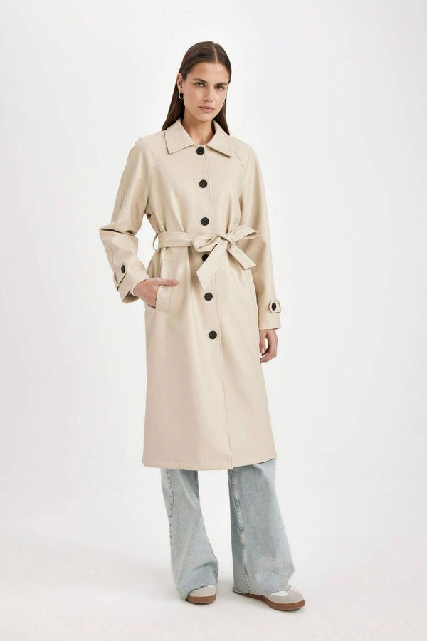 DEFACTO DEFACTO DFC - Regular Fit Faux Leather Trench Coat