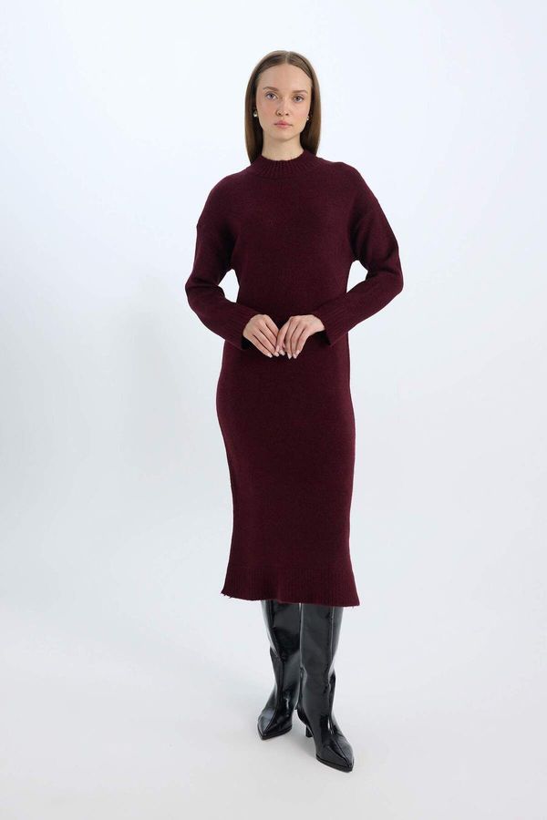 DEFACTO DEFACTO Dfc - Relax Fit Half Turtleneck Midi Knitwear Burgundy Dress