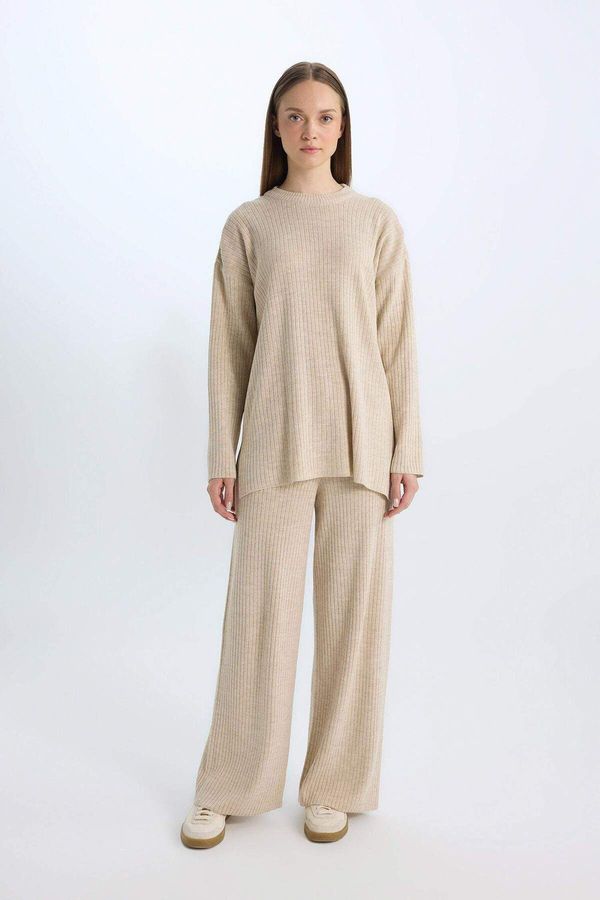 DEFACTO DEFACTO Dfc - Relax Fit Wide Wide Leg Basic Straight Stretchy Waisted Knitwear Pants