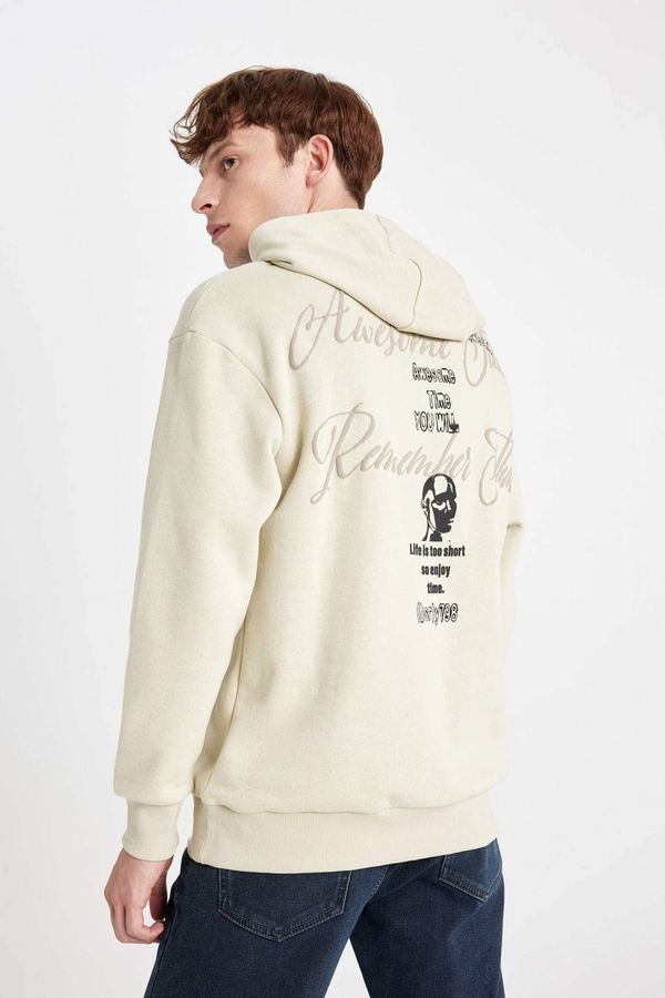 DEFACTO DEFACTO Ecru Boxy Fit Hooded Back Printed Sweatshirt