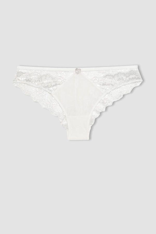 DEFACTO DEFACTO Fall In Love Bridal White Lace Brazilian Slip Panties