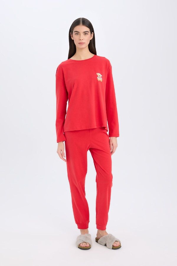 DEFACTO DEFACTO Fall in Love Christmas Themed Pajama Set Long Sleeve Top Elastic Waist Long Bottom
