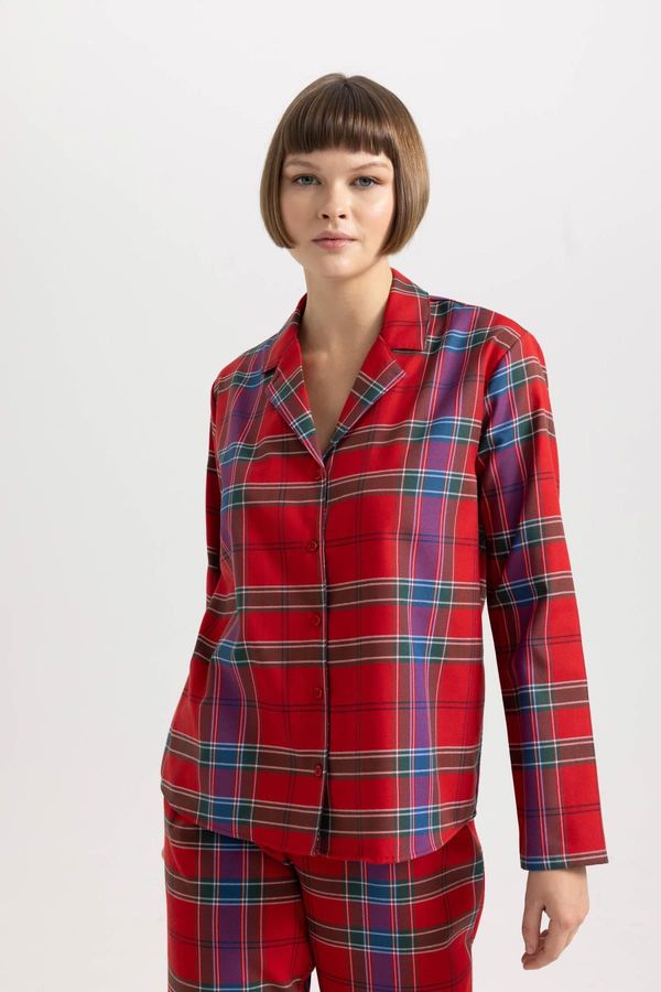 DEFACTO DEFACTO Fall In Love Christmas Themed Red Pajamas Collar Flannel Casual Top