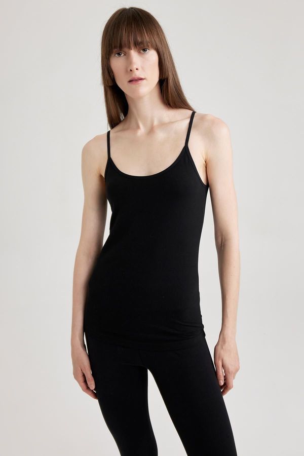 DEFACTO DEFACTO Fall In Love Cotton Strappy Black Tank Top