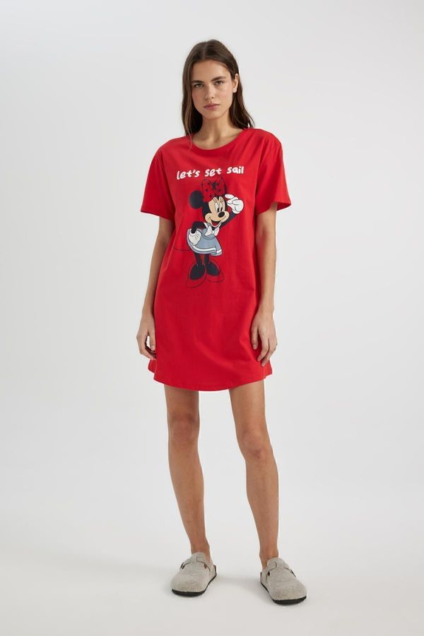 DEFACTO DEFACTO Fall In Love Disney Mickey & Minnie Regular Fit Crew Neck Short Sleeve Nightgown