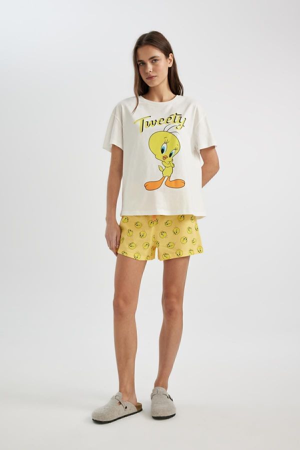 DEFACTO DEFACTO Fall In Love Looney Tunes Regular Fit Short Sleeve Shorts Pajamas Set