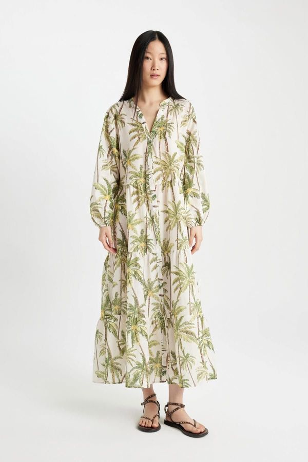 DEFACTO DEFACTO Fall in Love Patterned Long Sleeve Maxi Beach Dress