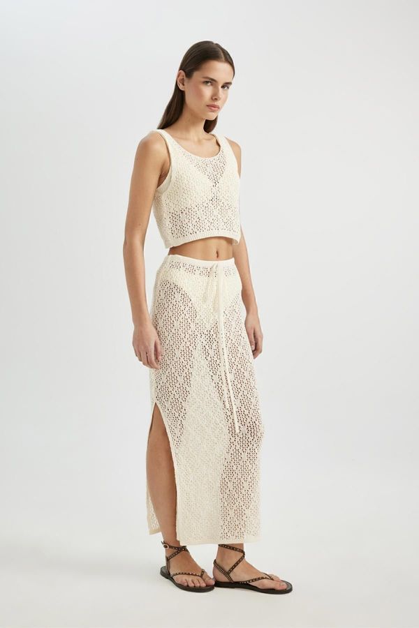 DEFACTO DEFACTO Fall In Love Regular Fit Openwork Knitwear Maxi Beach Skirt