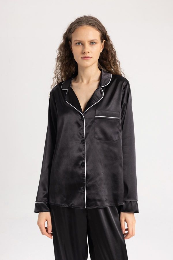 DEFACTO DEFACTO Fall In Love Regular Fit Pajama Collar Satin Long Sleeve Casual Pajama Top