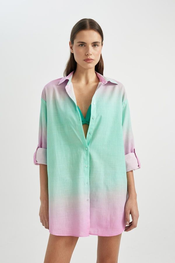 DEFACTO DEFACTO Fall In Love Regular Fit Patterned Poplin Beach Shirt