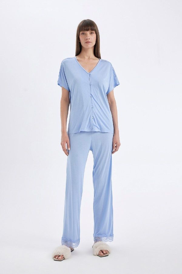 DEFACTO DEFACTO Fall in Love Regular Fit Short Sleeve Pajama Set