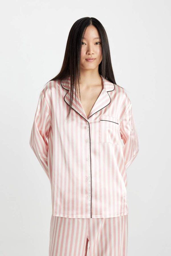 DEFACTO DEFACTO Fall In Love Striped Long Sleeve Satin Pajama Set