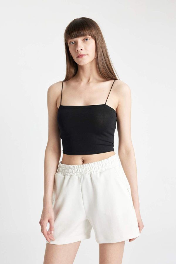 DEFACTO DEFACTO Fall In Love Thin Strap Crop Cotton Black Undershirt