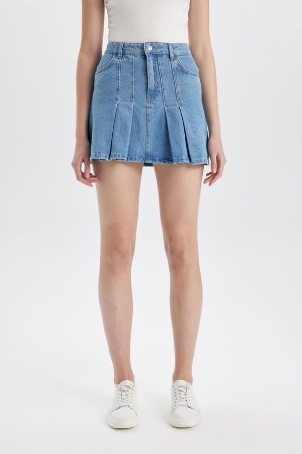 DEFACTO DEFACTO Fashion Fit Pleated Jean Mini Skirt