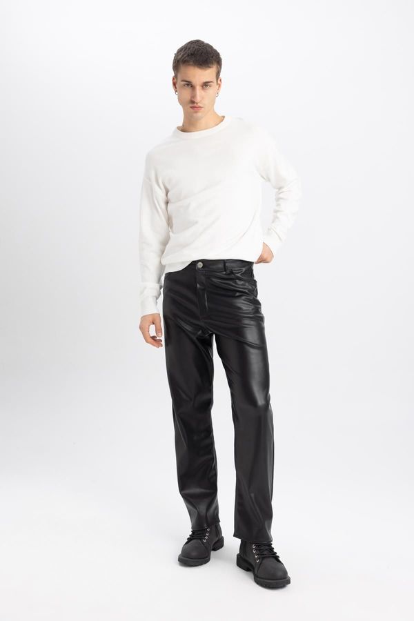 DEFACTO DEFACTO Faux Leather Pants Baggy Fit Pocket Straight Leg