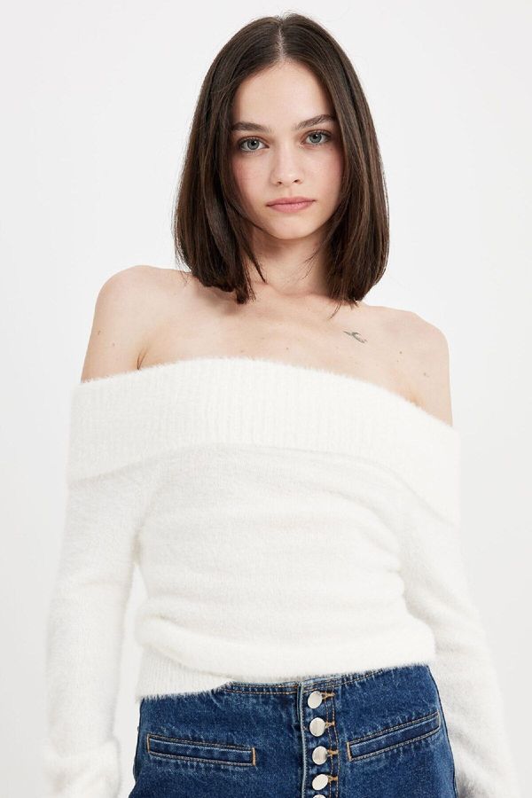 DEFACTO DEFACTO Fitted Open Shoulder Basic Knitwear Sweater