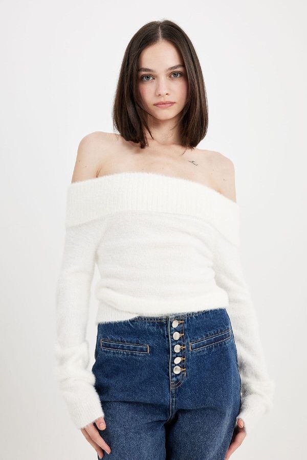 DEFACTO DEFACTO Fitted Open Shoulder Basic Knitwear Sweater