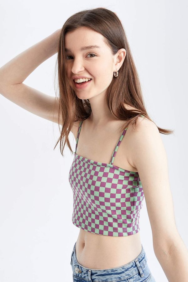 DEFACTO DEFACTO Fitted Square Collar Checkered Patterned Crop Athlete