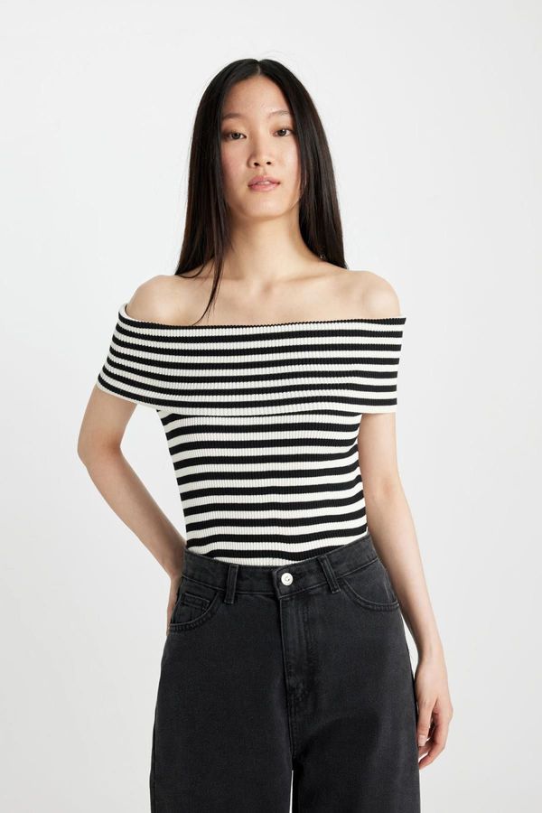 DEFACTO DEFACTO Fitted Striped Open Shoulder Knitwear T-Shirt