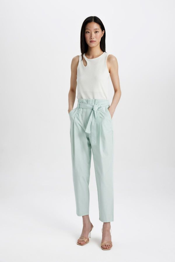 DEFACTO DEFACTO Gabardine Trousers Paperbag Pocket High Waist Short Leg Ankle Length