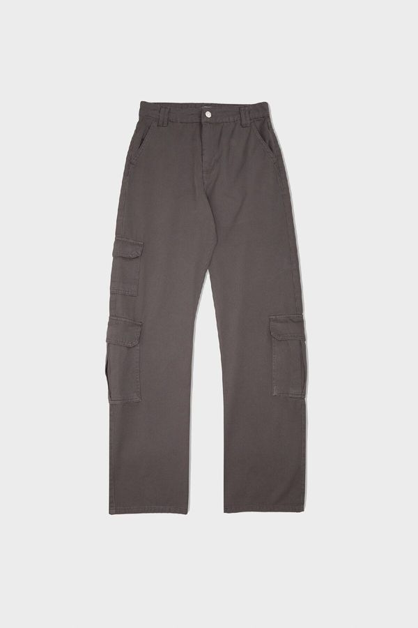 DEFACTO DEFACTO Gabardine Trousers Straight Fit Cargo Pocket Regular Waist Straight Leg