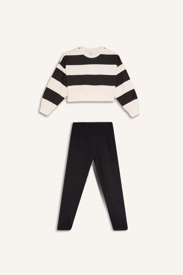 DEFACTO DEFACTO Girl 2-Piece Set Striped Crew Neck Sweatshirt Elastic Waist Jogger Sweatpants D4091a824wn