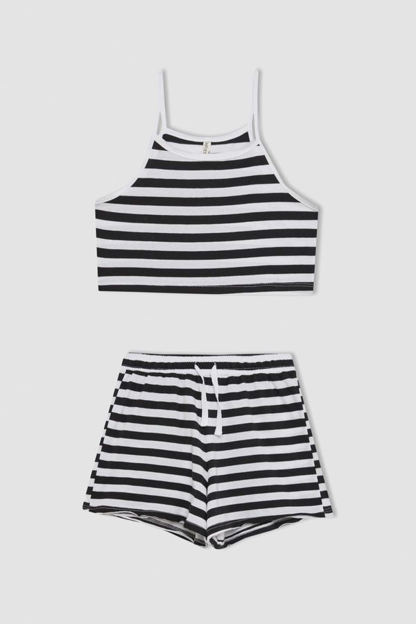 DEFACTO DEFACTO Girl 2-Piece Set Striped Suspender Tank Top Elastic Waist Shorts Bottom