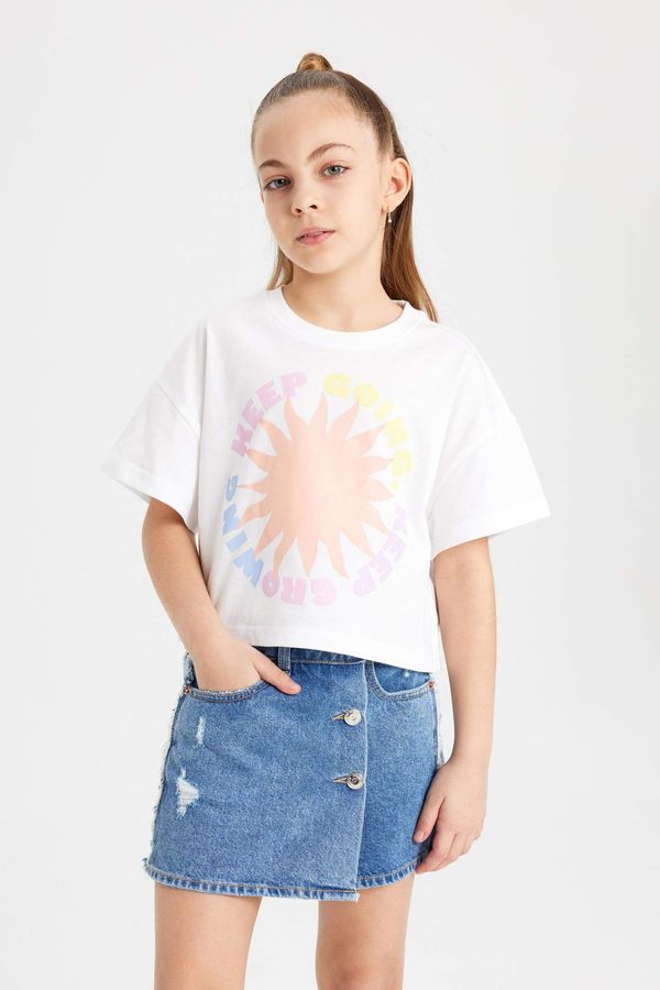 DEFACTO DEFACTO Girl Boxy Fit Slogan Printed Short Sleeve T-Shirt