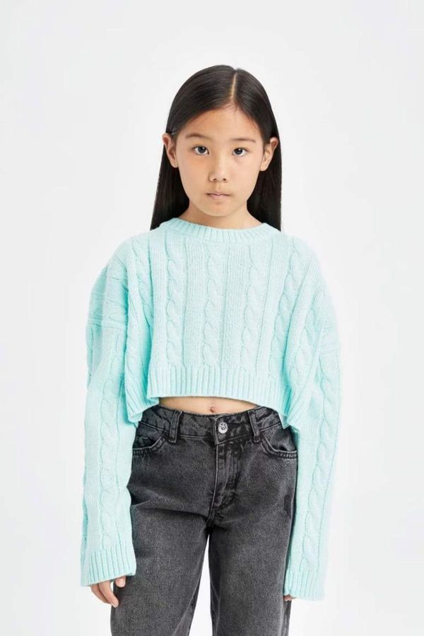 DEFACTO DEFACTO Girl Crop Crew Neck Hair Knitted Sweater