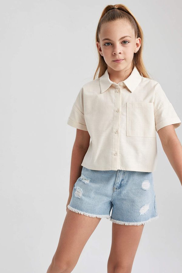 DEFACTO DEFACTO Girl Crop Linen Short Sleeve Shirt